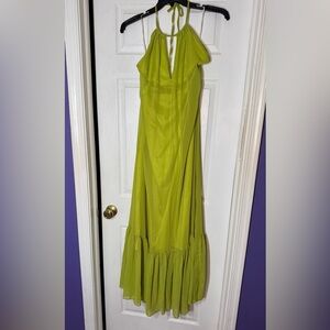 Elegant Yellow Green Halter Maxi Dress